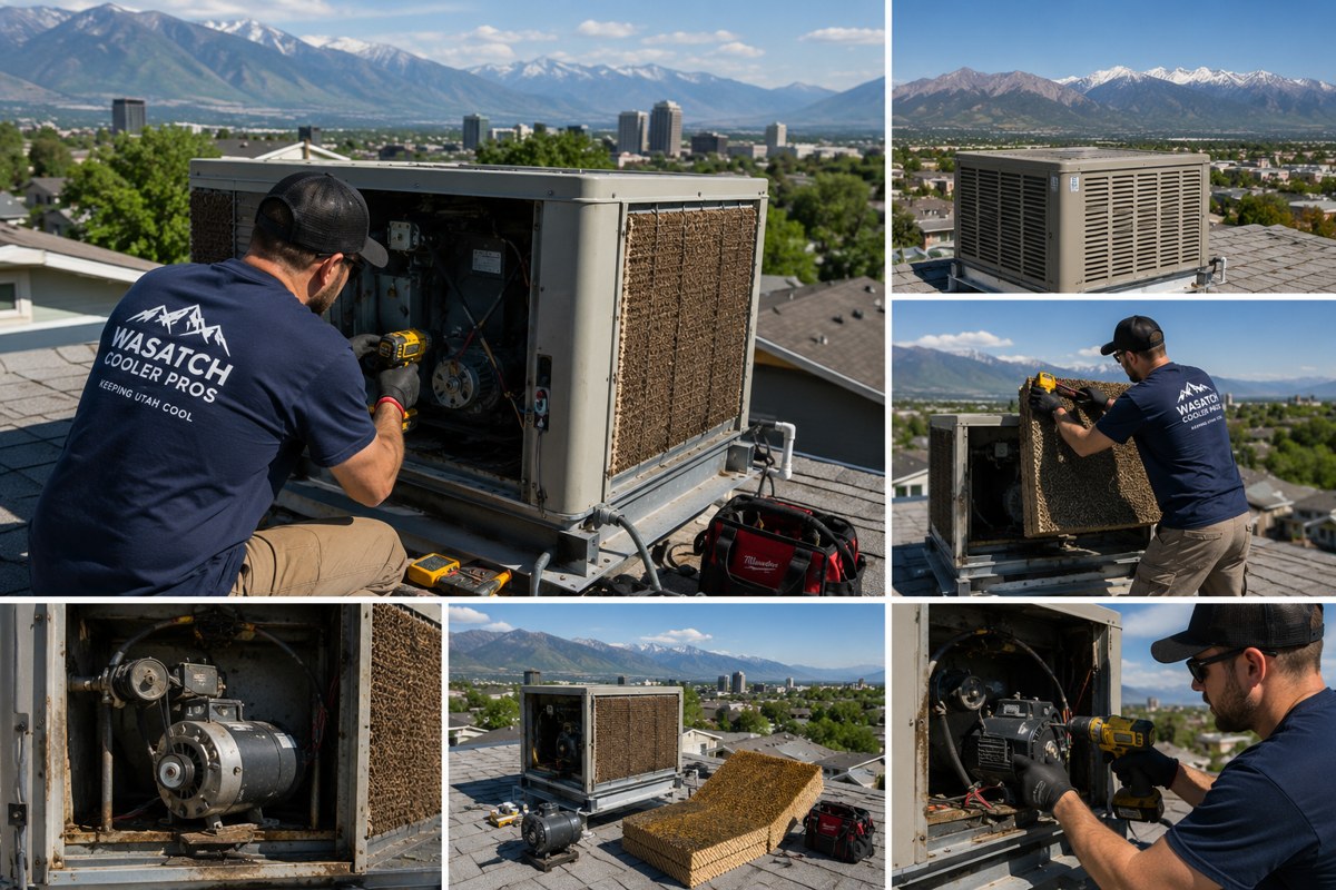 Evaporative cooler service on a Salt Lake Valley rooftop